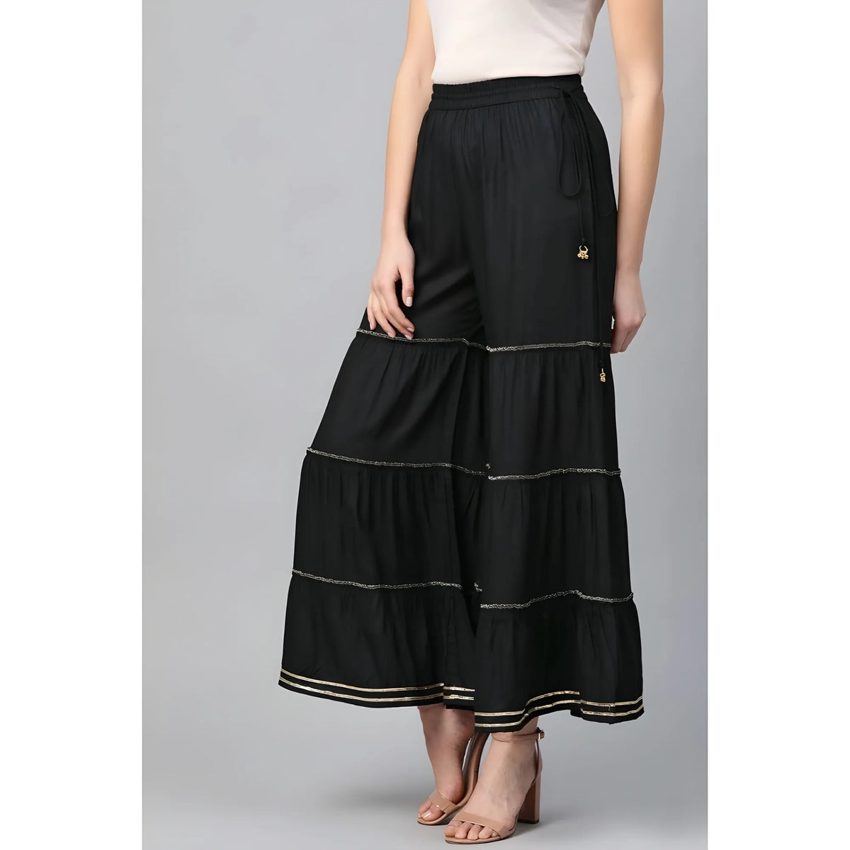 Women's Casual Solid Rayon Sharara (black) | Women Signature Collection