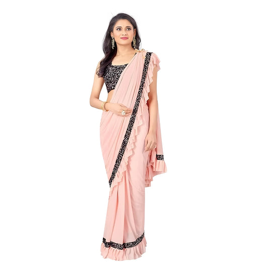 Women's Lycra Solid Saree With Unstitched Blouse (peach, 5.5 Mtr) | Women Signature Collection