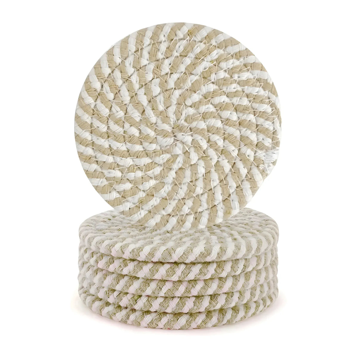 Cotton Rope Drink Coasters 6 Pcs Set (Beige-White)