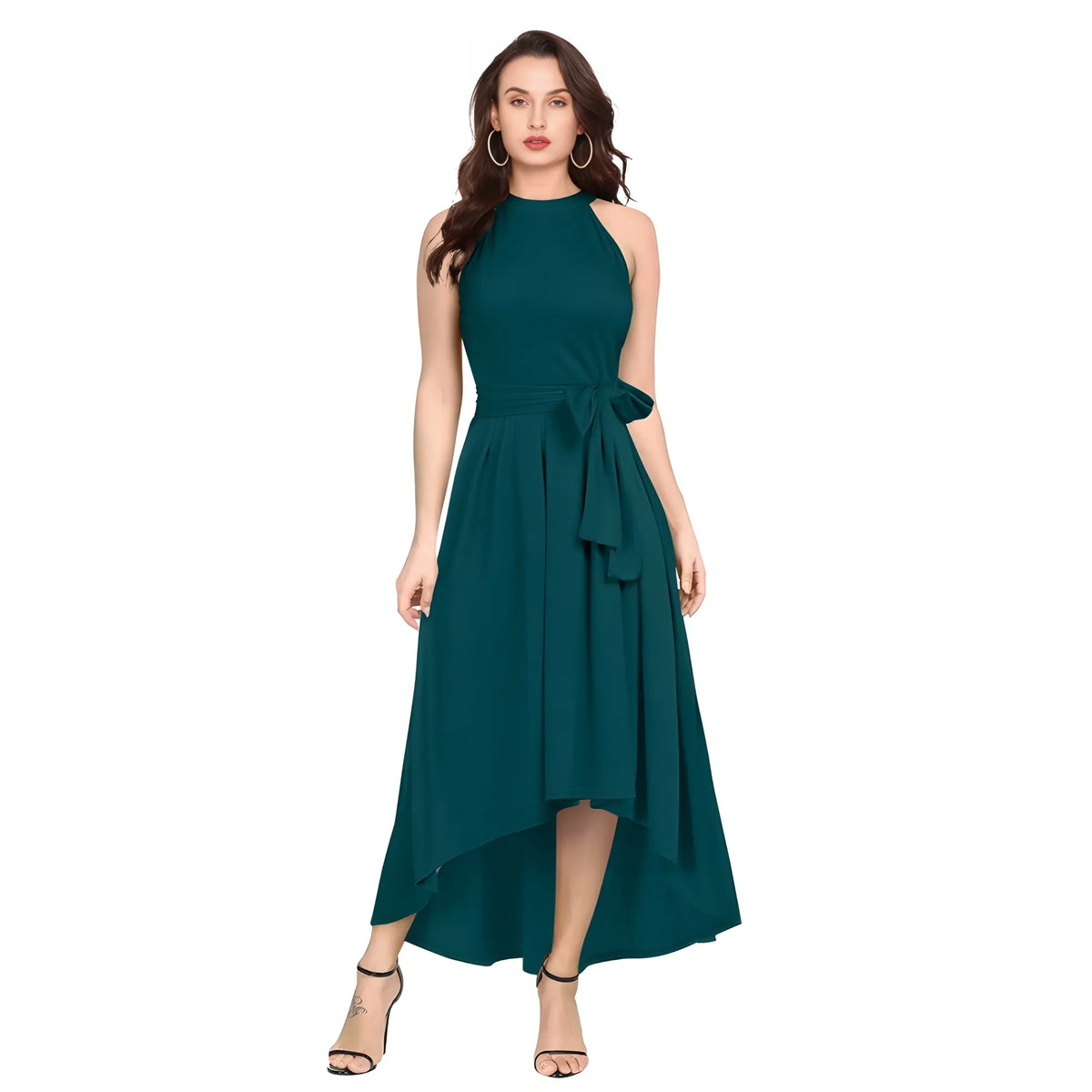 Women's Polyster Solid Halter Neck Sleeveless Dress (morpichh) | Women Signature Collection