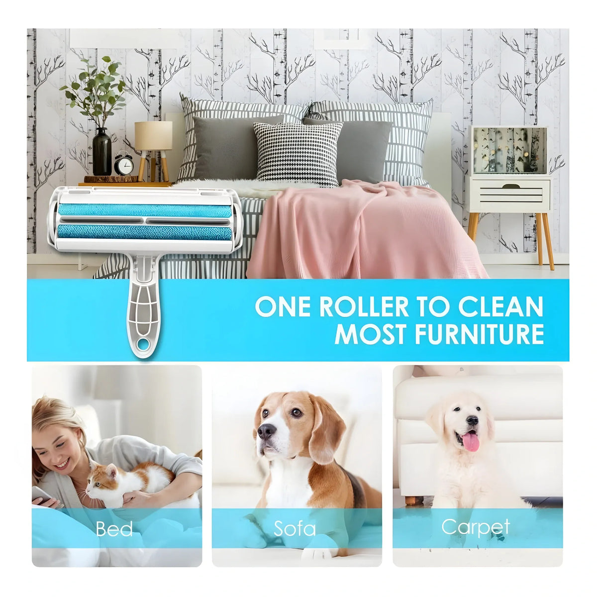 Plastic Dog Hair Remover Roller (Blue)