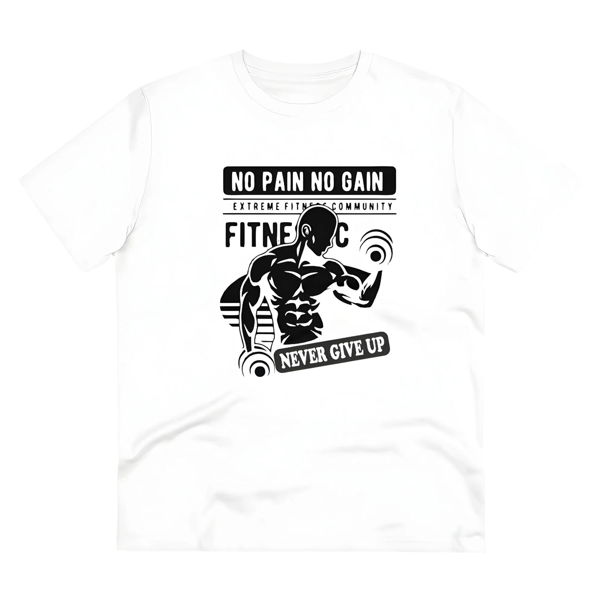Men's PC Cotton Gym No Pain No Gain Never Give Up Printed T Shirt (Color: White, Thread Count: 180GSM)