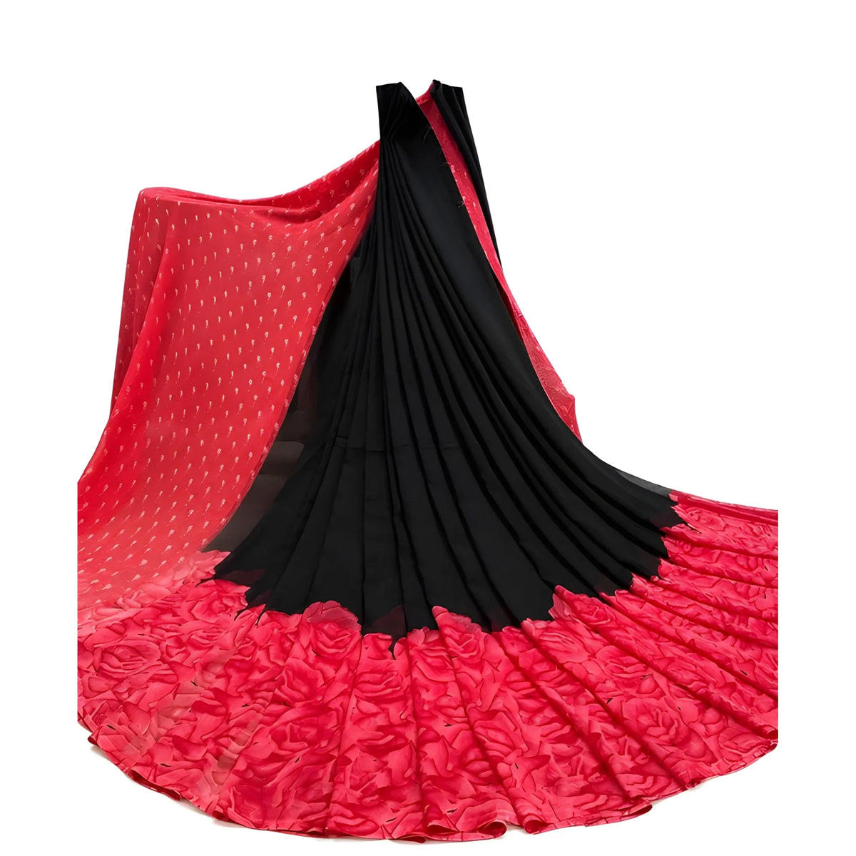Women's Georgette Printed Saree With Unstitched Blouse 5.5Mtr (Black-Dark Pink)