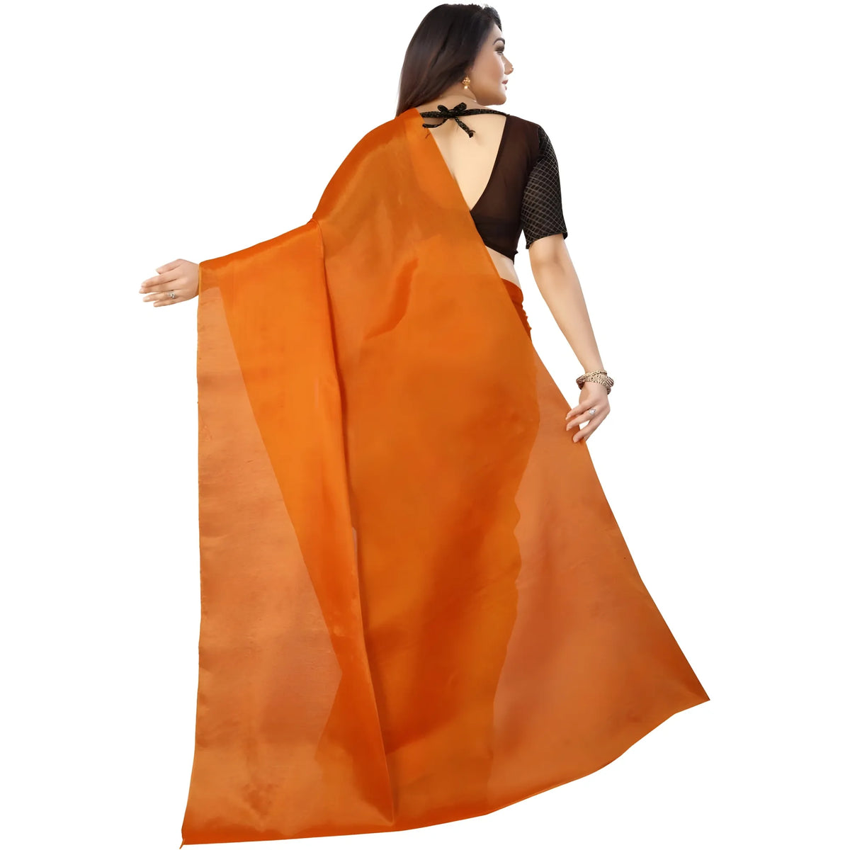Women's Cotton Silk Self Design Saree With Unstitched Blouse 5.5Mtr (Orange)