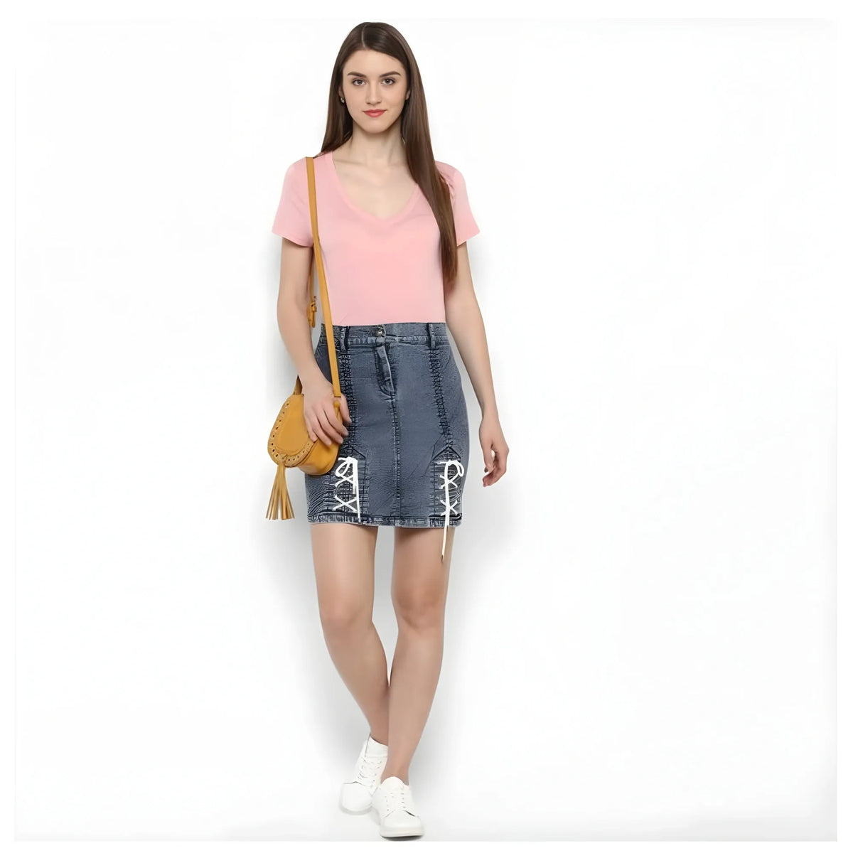 Women's Denim Tie Up Buttoned Skirt (blue) | Women Signature Collection