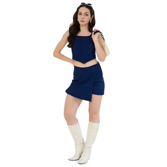 Women's Denim Lycra Solid Zip Closure Skorts (navy) | Women Signature Collection