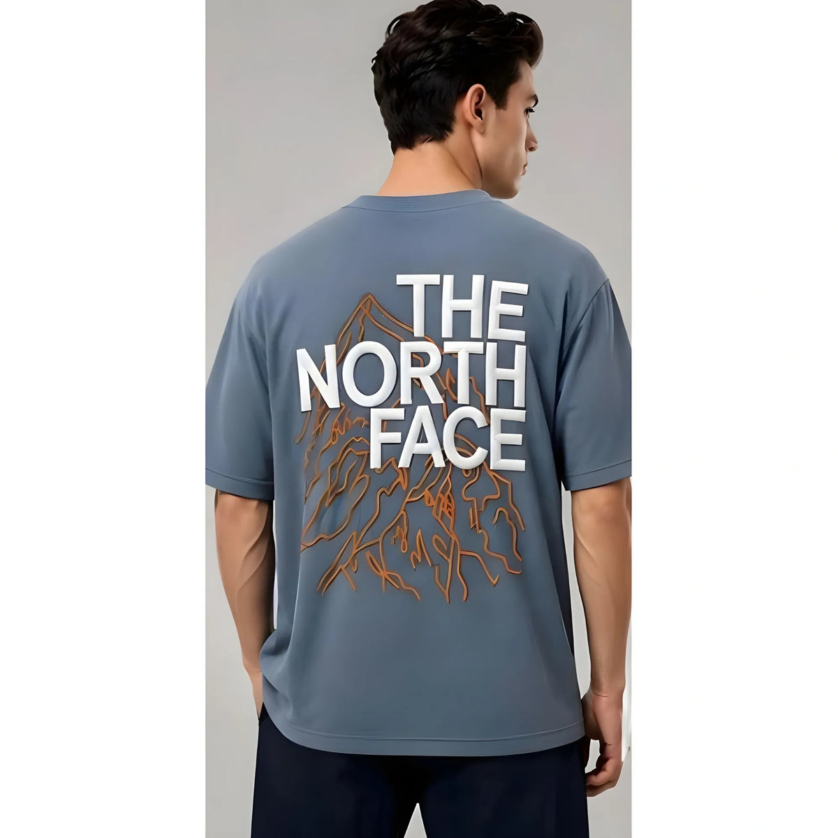 Men's Cotton Blend Printed Oversized Round Neck Half Sleeve T-Shirt (Blue)