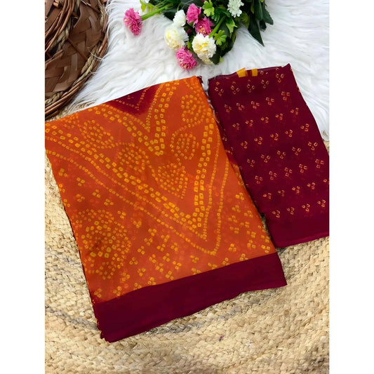 Riyana Georgette Bandhani Printed Saree With Unstitched Blouse