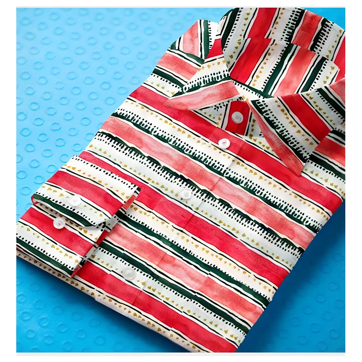 Men's Cotton Blended Striped Full Sleeve Shirt (Red-White)