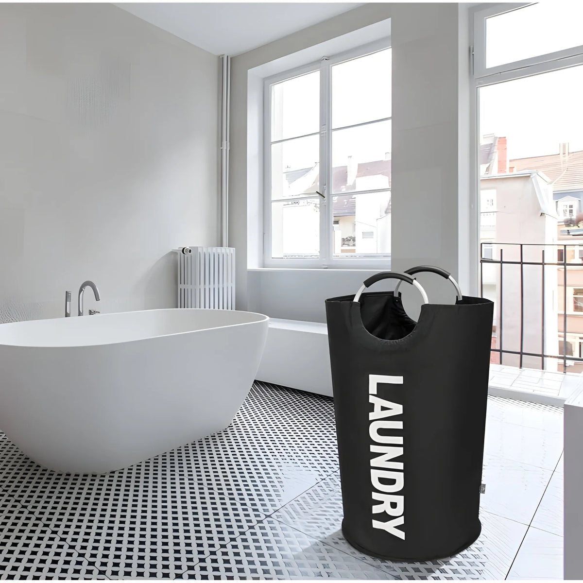 Polyester 90 L Laundry Basket for Clothes Storage Bag (Black)