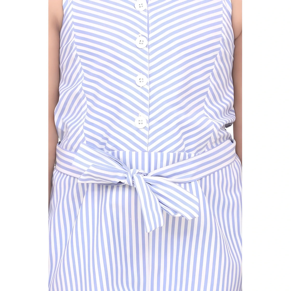 Girl's Polyester Cotton Blend Striped Sleeveless Jumpsuit (light Blue) | Kids Signature Collection