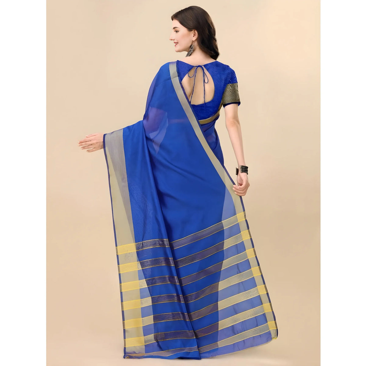 Women's Cotton Silk Striped Saree With Unstitched Blouse 5.5Mtr (Multicolor)