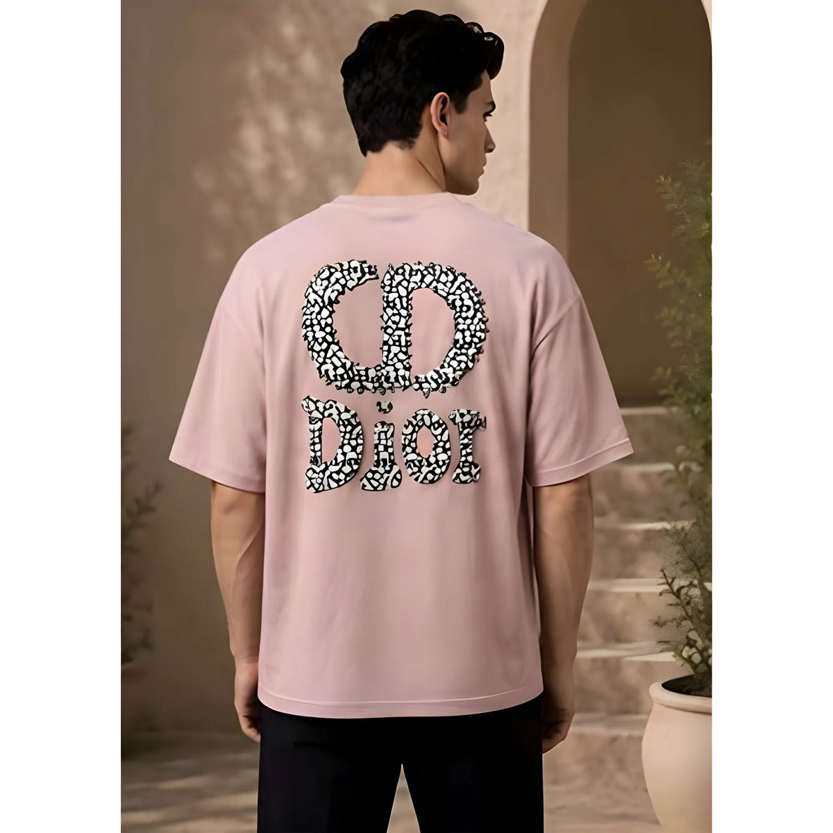 Men's Cotton Blend Printed Oversized Round Neck Half Sleeve T-Shirt (Pink)