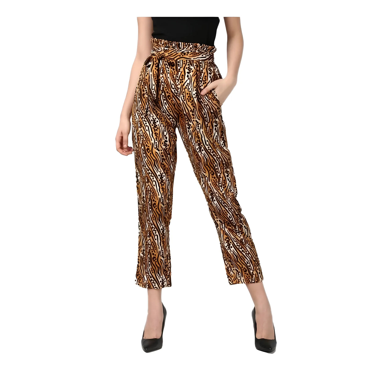 Women's Polyester Animal Print Elasticated Trousers (orange Black) | Women Signature Collection