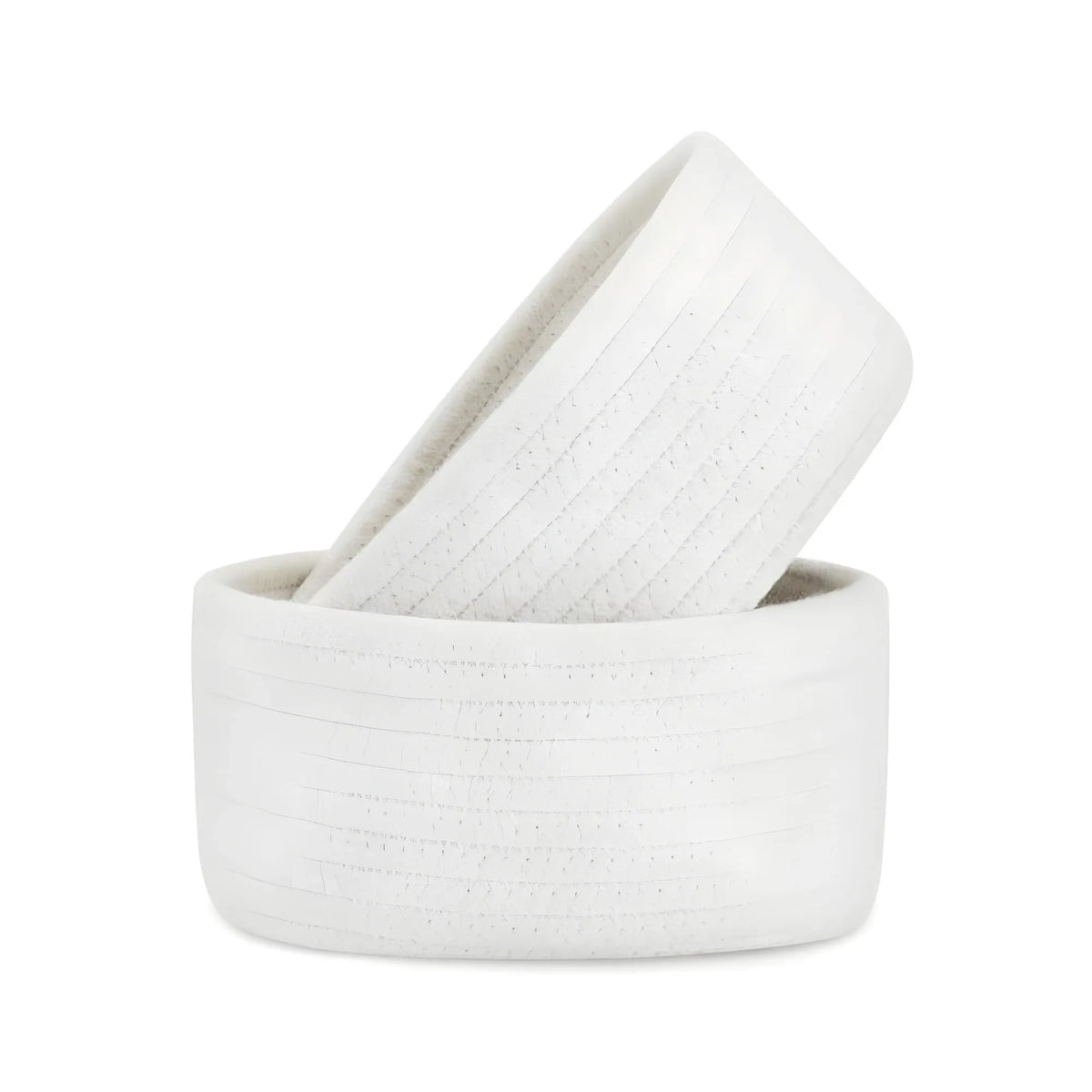Cotton 8x3 Inch Round 2 Set Bedside Organizer With Out Lid (White)