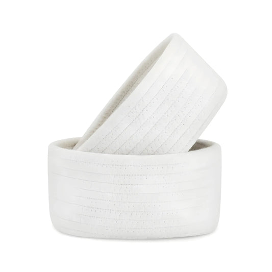 Cotton 8x3 Inch Round 2 Set Bedside Organizer With Out Lid (White)