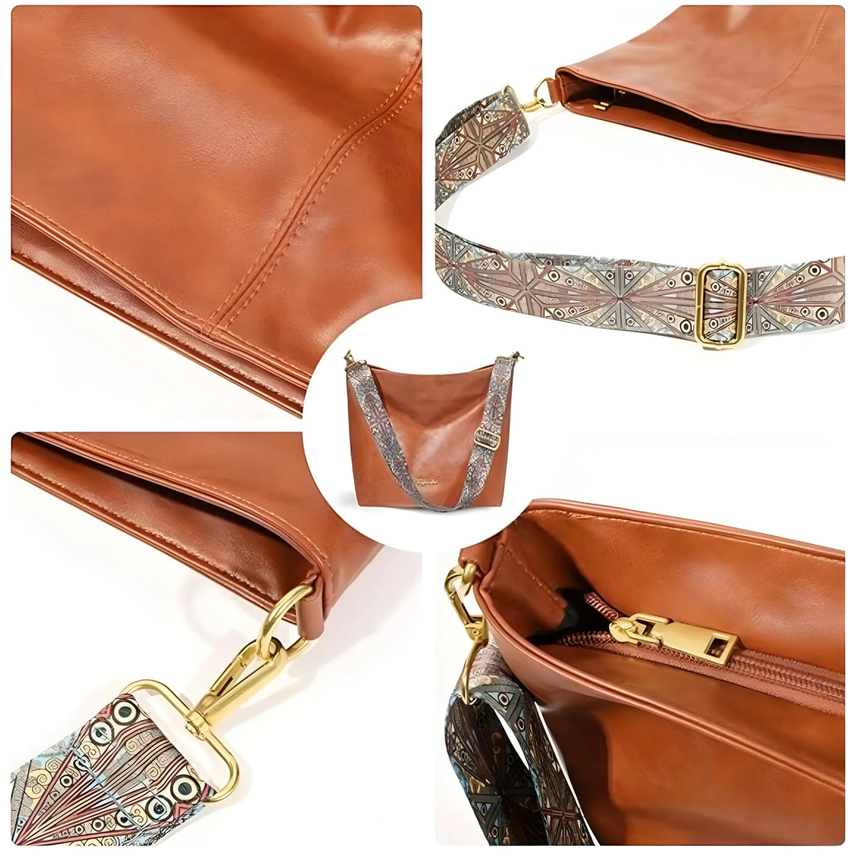 Women's PU Leather Medium Sling bag Zipper Handbag (Brown)