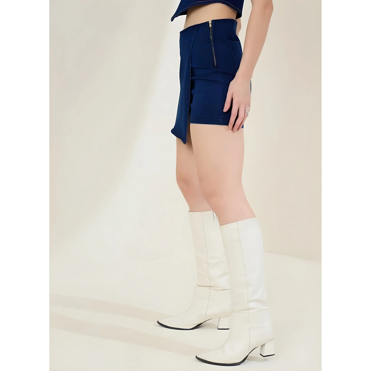 Women's Denim Lycra Solid Zip Closure Skorts (navy) | Women Signature Collection