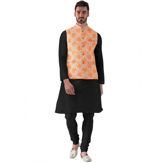 Men's Jacquard Printed Full Sleeve Waistcoat (orange) | Men Signature Collection