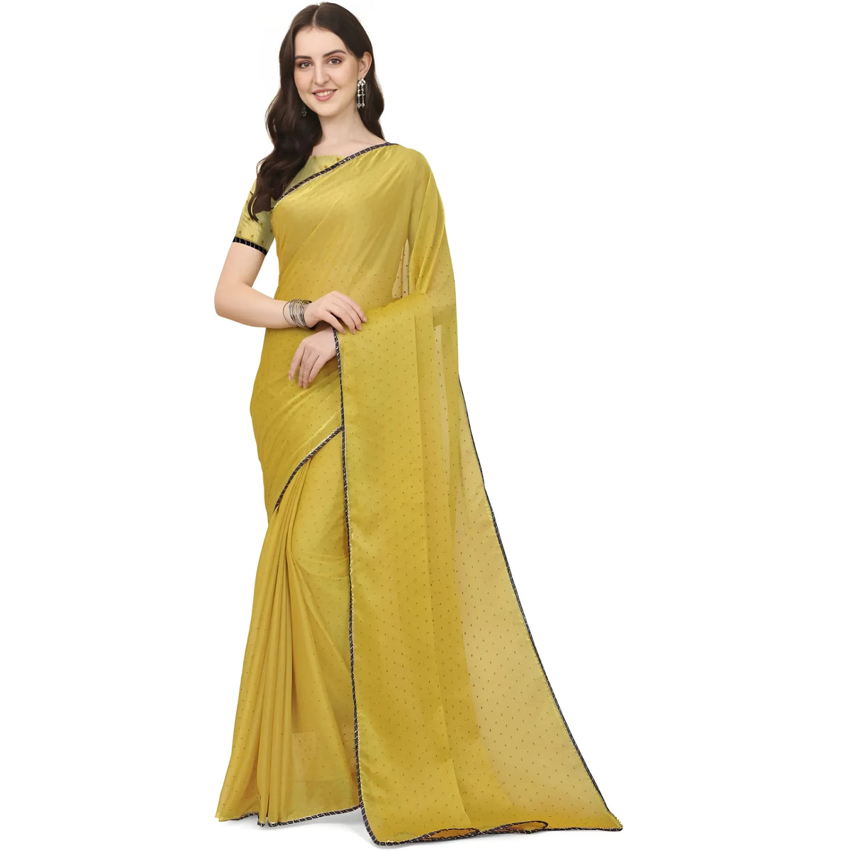 Women's Silk Blend Embellished Saree With Unstitched Blouse 5.5Mtr (Mustard)