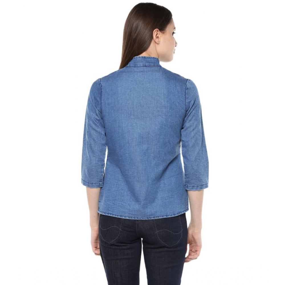 Women's Denim Solid 3 4th Sleeves Regular Top (blue) | Women Signature Collection