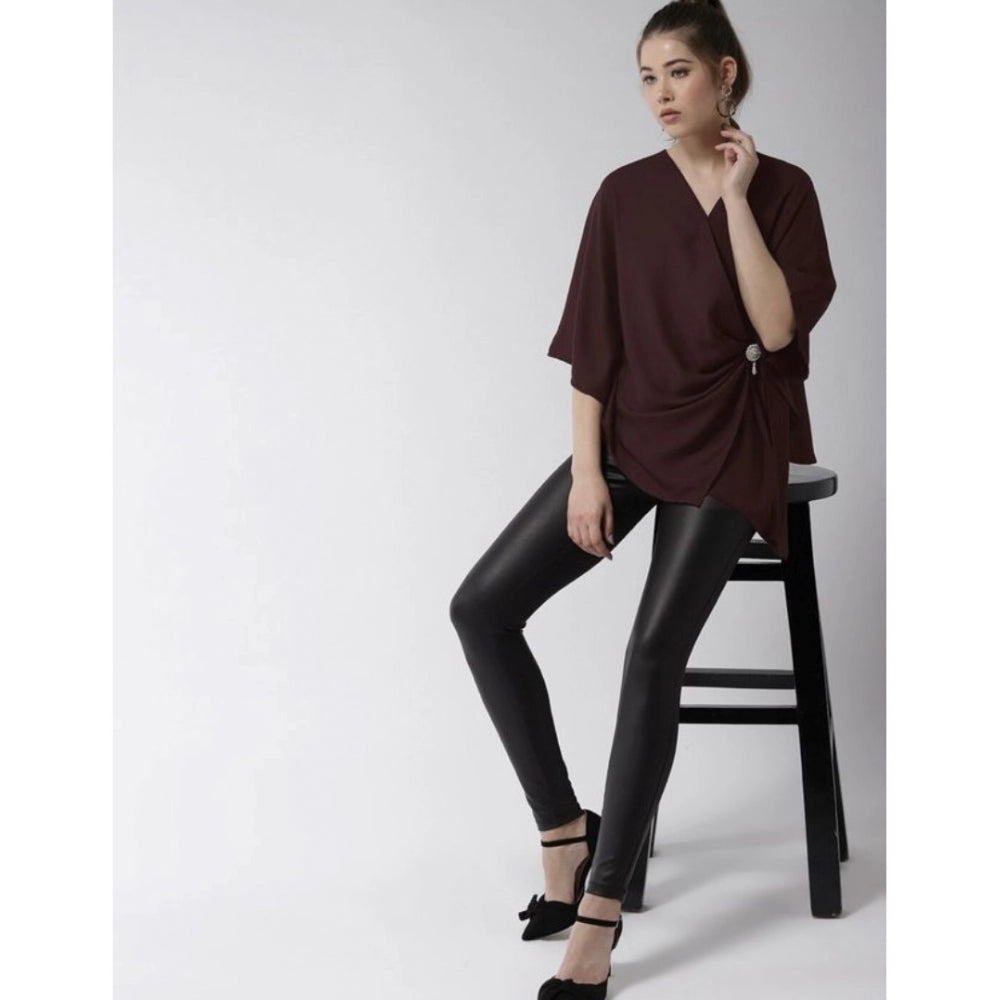 Women's Polyester Solid Cape Sleeve Top (maroon) | Women Signature Collection