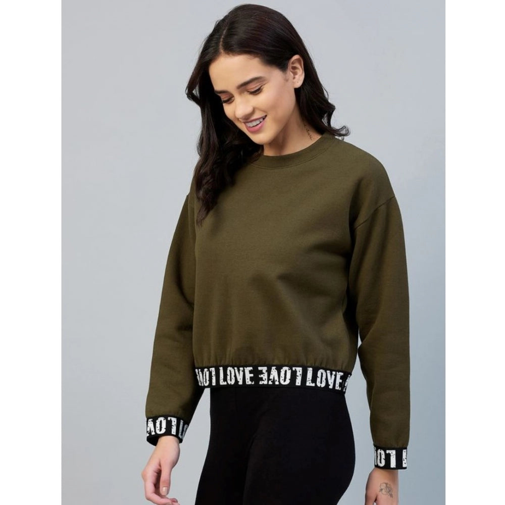 Women's Fleece Solid Long Sleeves Sweatshirt (olive) | Women Signature Collection