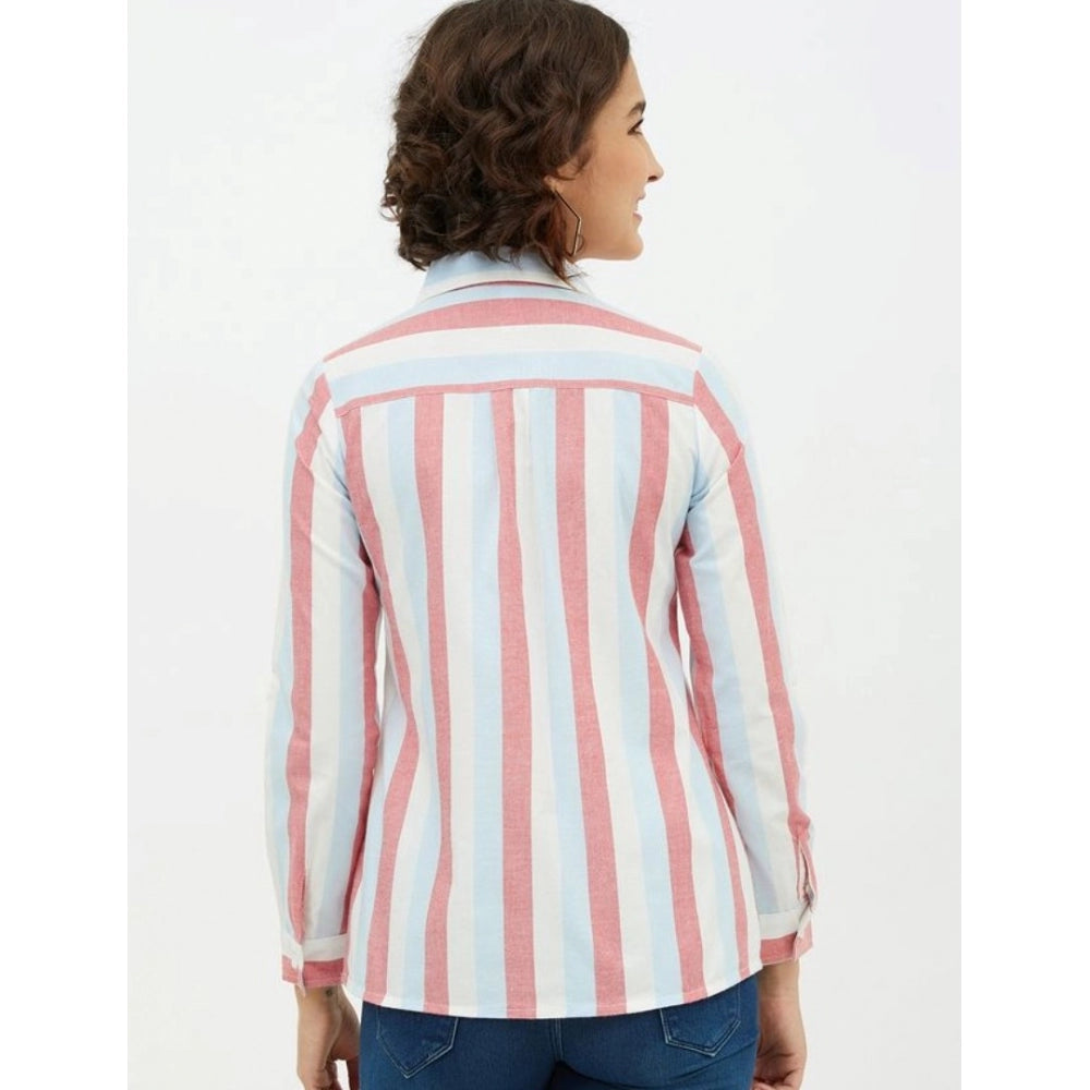 Women's Cotton Striped Long Sleeves Standard Length Shirt (pink) | Women Signature Collection