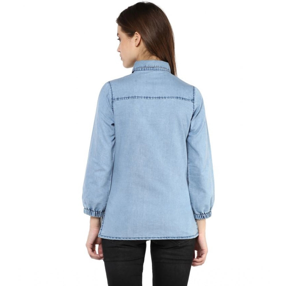 Women's Denim Solid 3 4th Sleeves Standard Length Shirt (blue) | Women Signature Collection