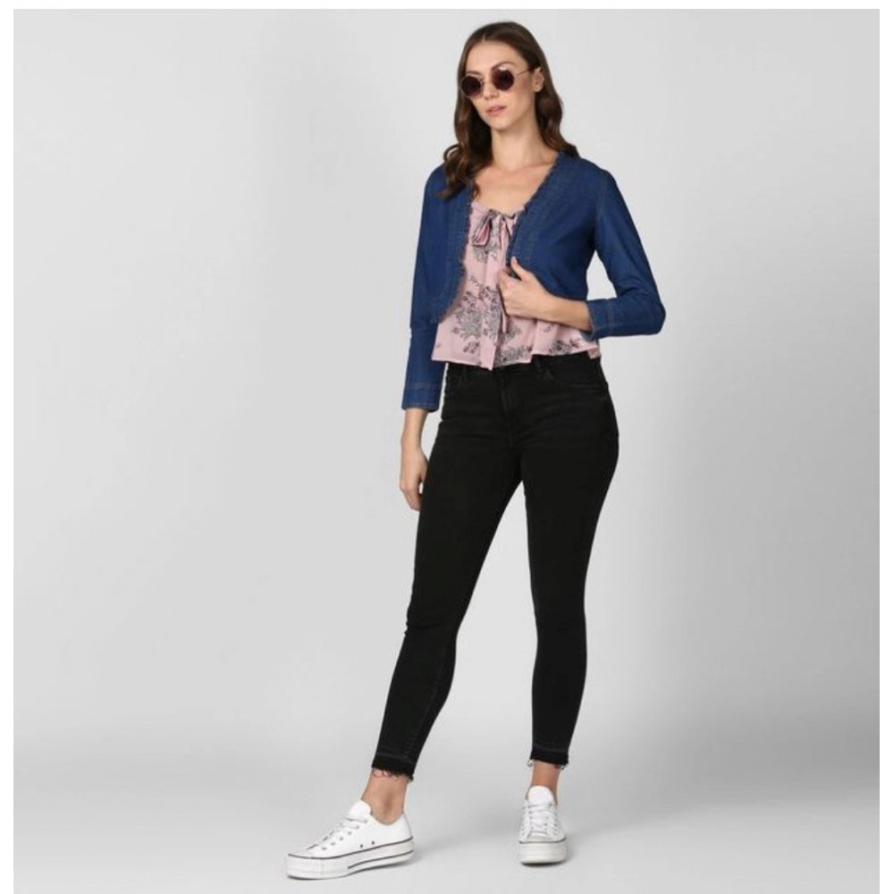 Women's Denim Ruffled Long Sleeves Shrug (navy Blue) | Women Signature Collection