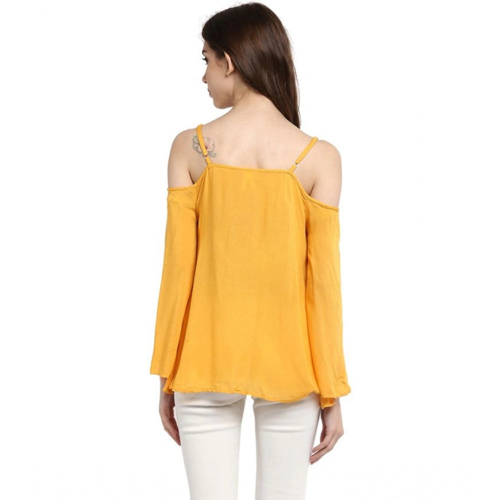 Women's Rayon Embellished Cold Shoulder Regular Top (mustard Yellow) | Women Signature Collection