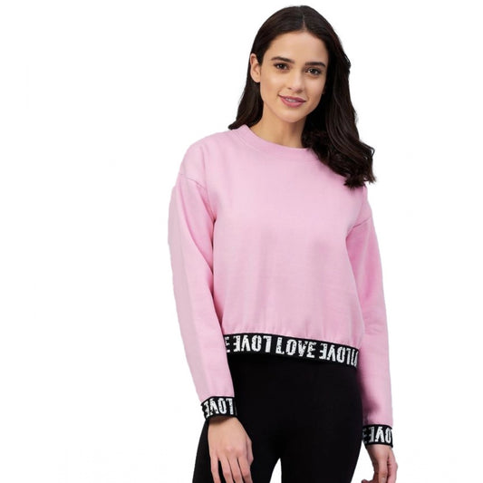 Women's Fleece Solid Long Sleeves Sweatshirt (pink) | Women Signature Collection