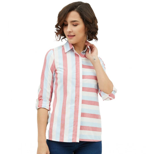 Women's Cotton Striped Long Sleeves Standard Length Shirt (pink) | Women Signature Collection
