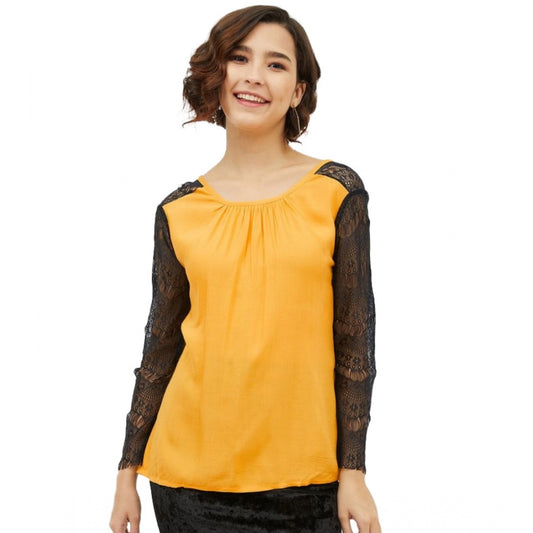 Women's Rayon Lace Inserts Long Sleeves Top (yellow) | Women Signature Collection