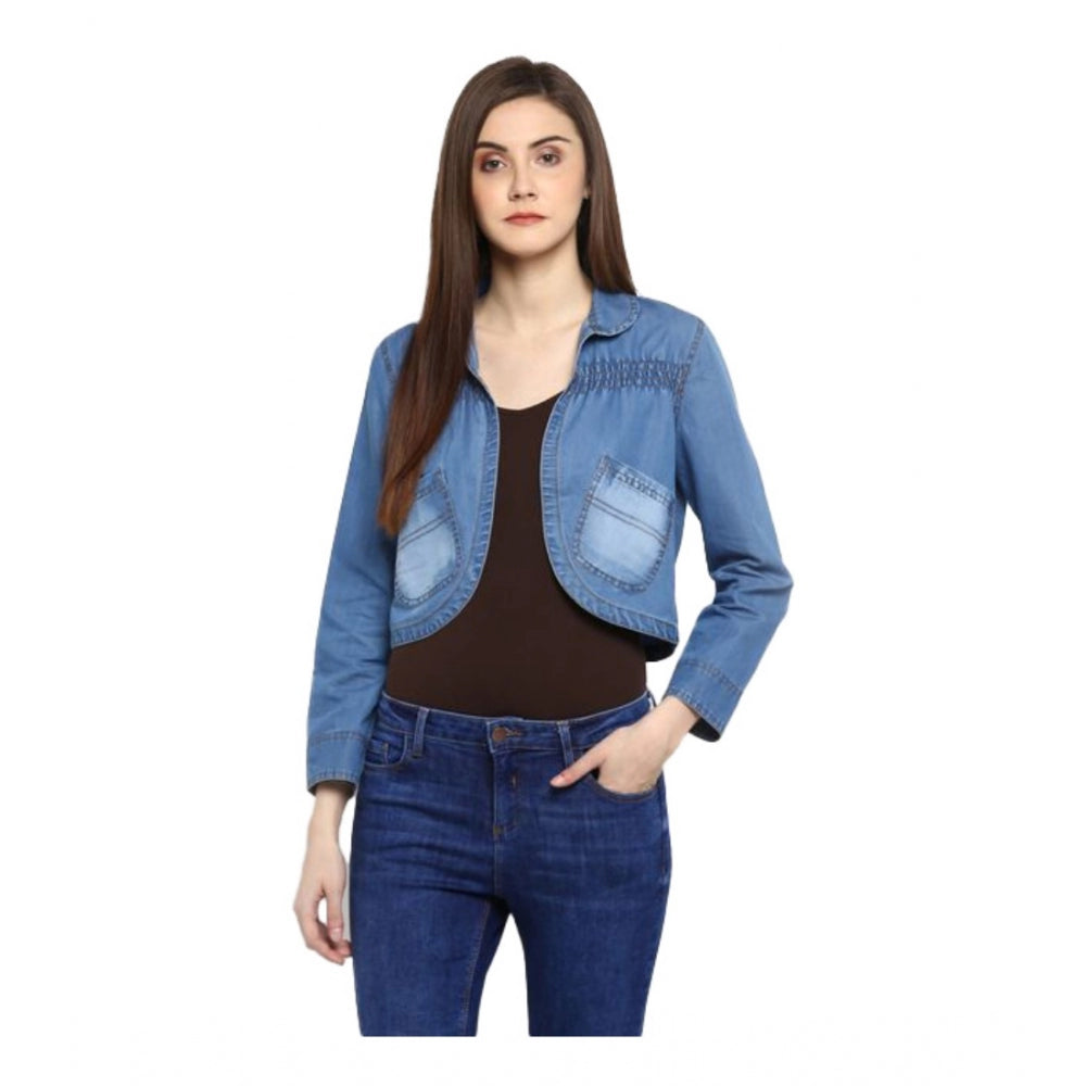 Women's Denim Smocking 3 4th Sleeves Shrug (blue) | Women Signature Collection