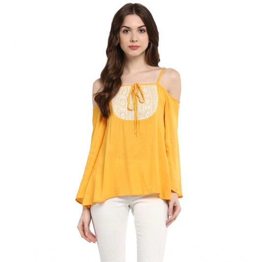 Women's Rayon Embellished Cold Shoulder Regular Top (mustard Yellow) | Women Signature Collection