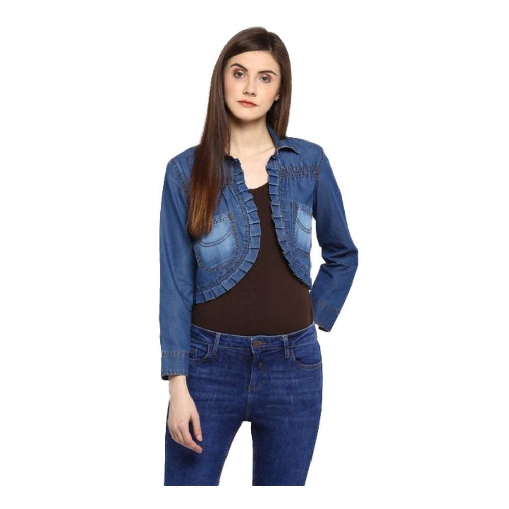 Women's Denim Pleated 3 4th Sleeves Shrug (blue) | Women Signature Collection