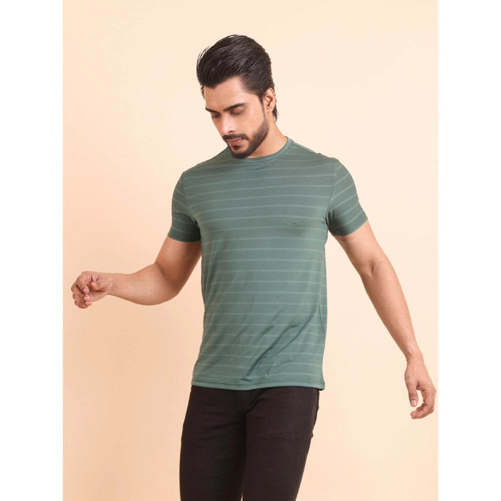 Men's Casual Nylon Solid Half Sleeve Round Neck T Shirt (green) | Men Signature Collection