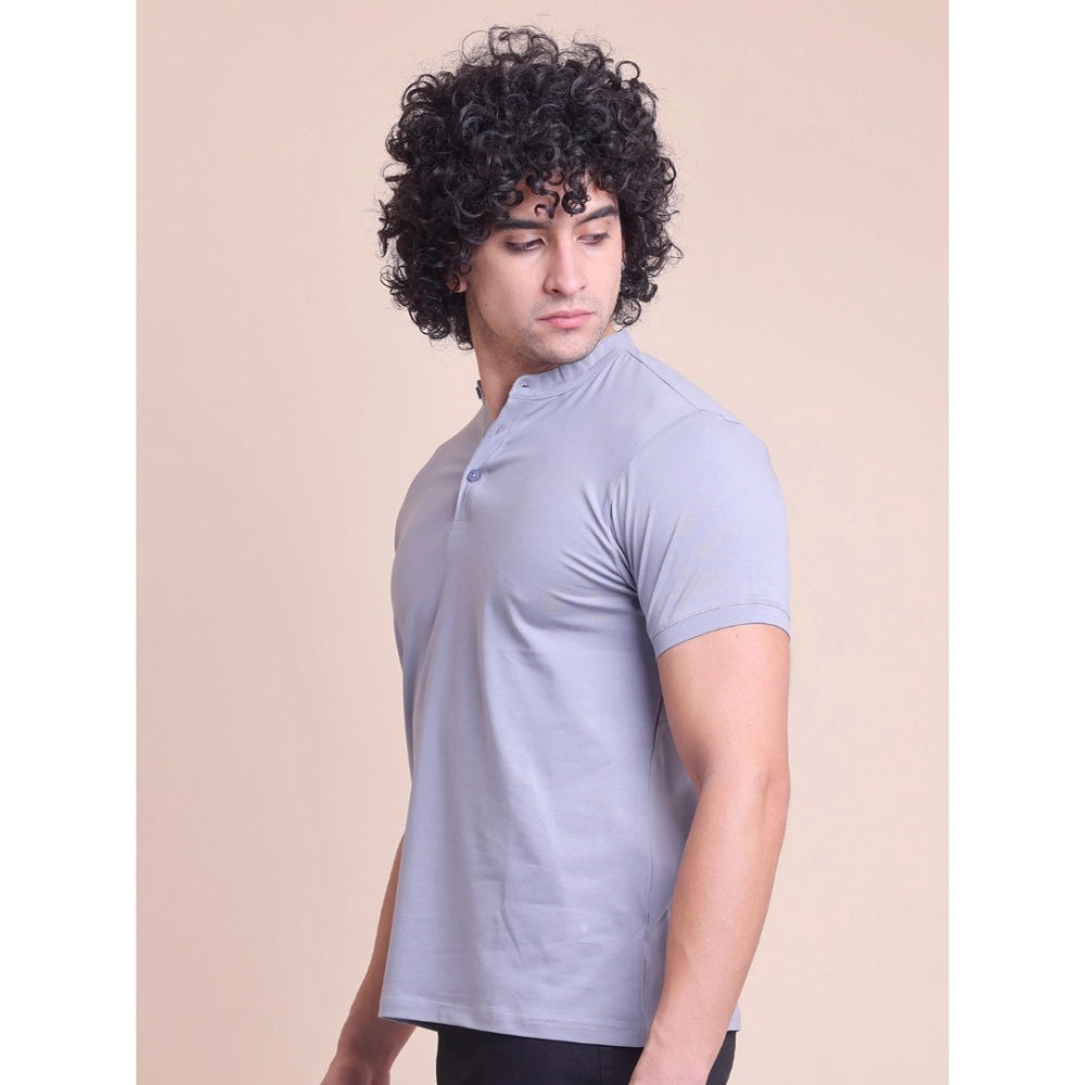 Men's Casual Cotton Solid Half Sleeve Mandarin Collar T Shirt (teegrey) | Men Signature Collection