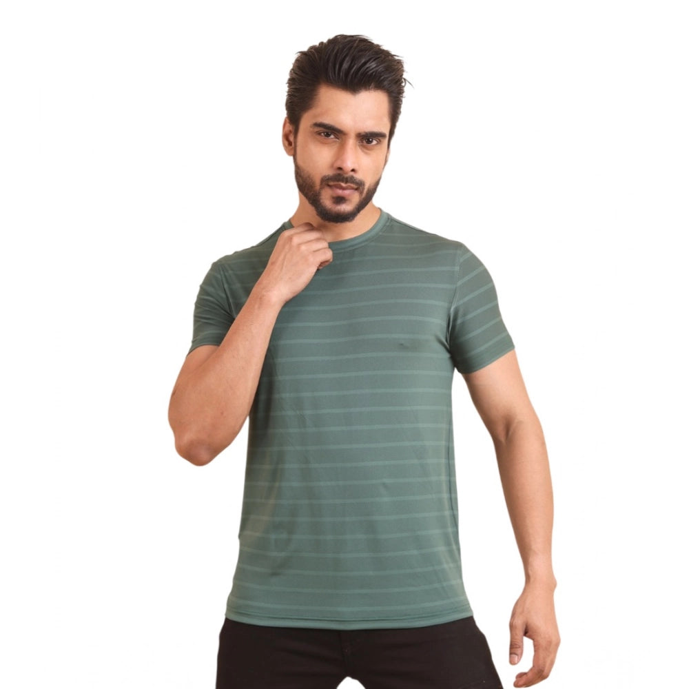 Men's Casual Nylon Solid Half Sleeve Round Neck T Shirt (green) | Men Signature Collection