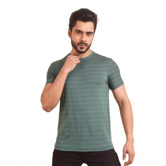 Men's Casual Nylon Solid Half Sleeve Round Neck T Shirt (green) | Men Signature Collection