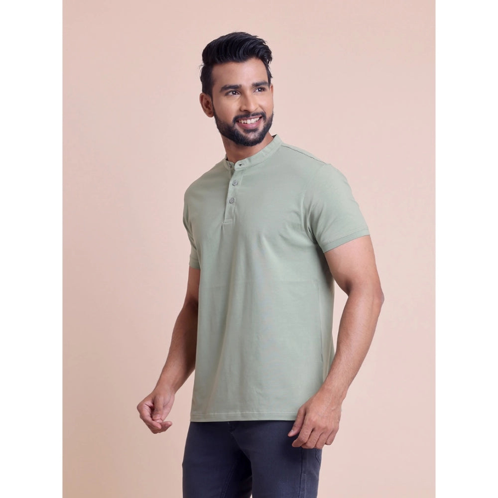 Men's Casual Cotton Solid Half Sleeve Mandarin Collar T Shirt (newsage) | Men Signature Collection