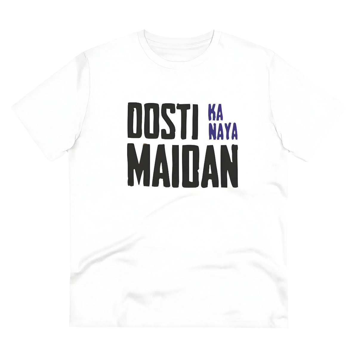Men's PC Cotton Dosti Ka Naya Maidan Printed T Shirt (Color: White, Thread Count: 180GSM)