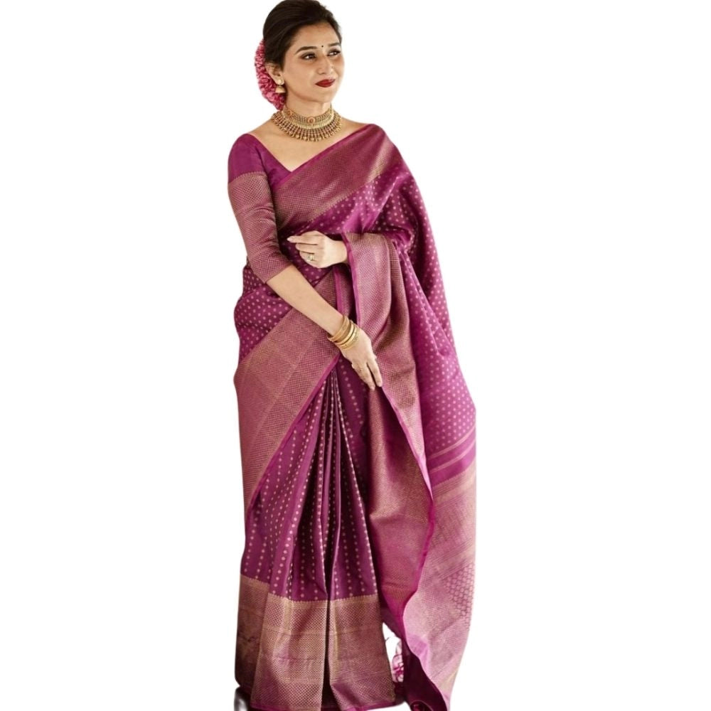 Women's Silk Printed Saree With Unstitched Blouse 5.5mtr (purple) | Women Signature Collection
