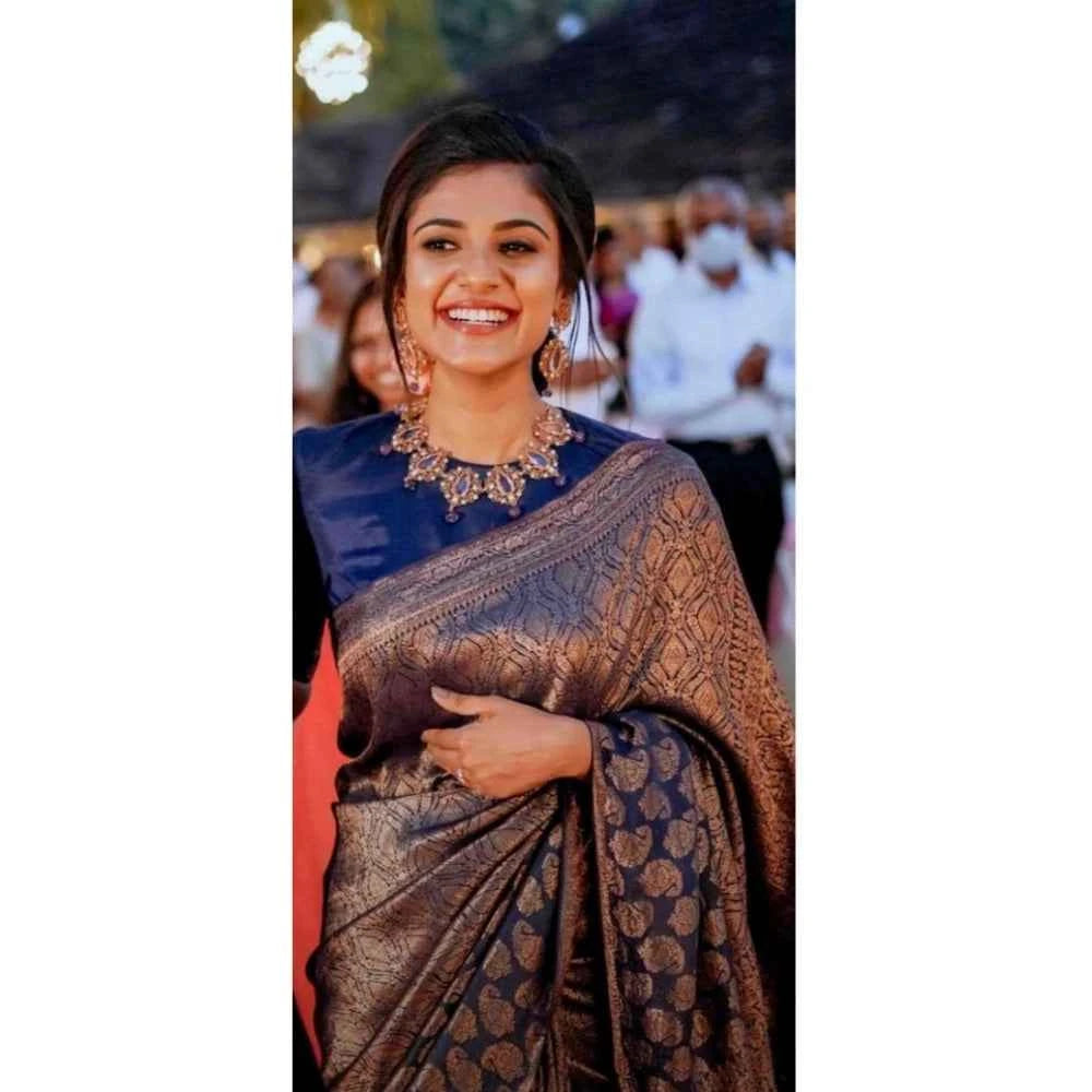 Azure Aria Silk Saree with Unstitched Blouse 5.5 m