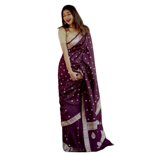 Women's Cotton Printed Saree With Unstitched Blouse 5.5mtr (purple) | Women Signature Collection