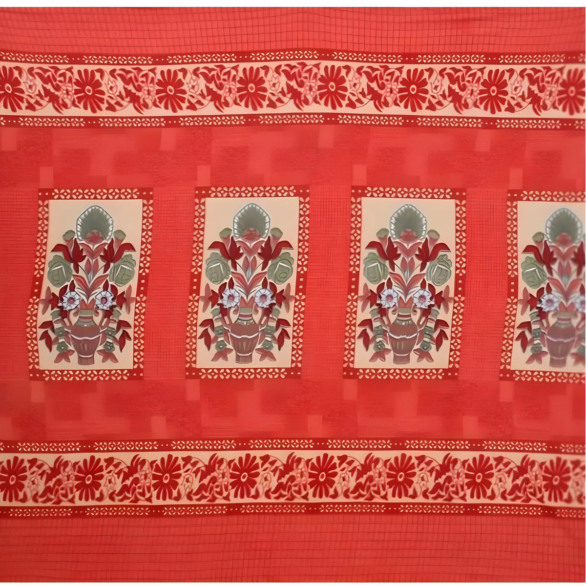 Fleece Floral Printed Double Polar Warm Bedsheet with 2 Pillow Cover (Red)