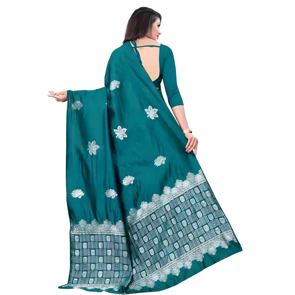Women's Soft Lichi Silk Printed Saree With Unstitched Blouse 5.5Mtr (Rama)