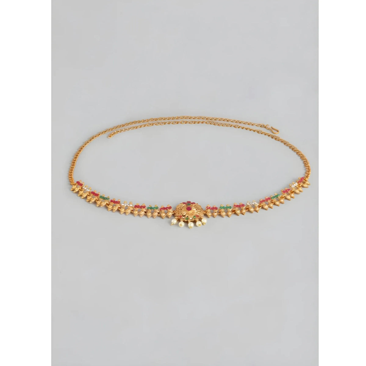 Women's Rose Gold Plated Alloy Hip Belt Kamarband (Red &amp; Green)