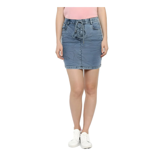 Women's Denim Draw String Buttoned Skirt (blue) | Women Signature Collection